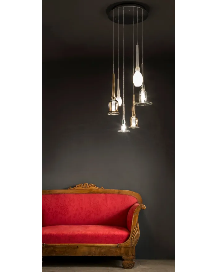 LED blown glass pendant lamp LUMIERA XL X6 BUCANEVE By Album design Pepe Tanzi