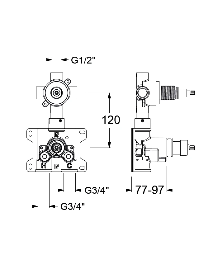 Optional Thermostatic Mixer Spindle - 2-3 Outlet