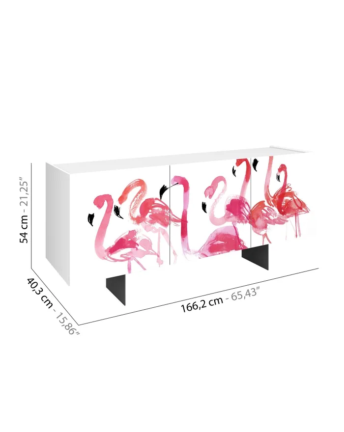 Pictoom 3 Door Sideboard With Flamingos Digital Print