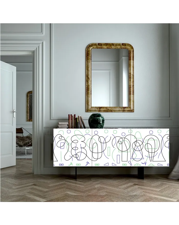 Pictoom 3 Door Sideboard With White Doodle Digital Print