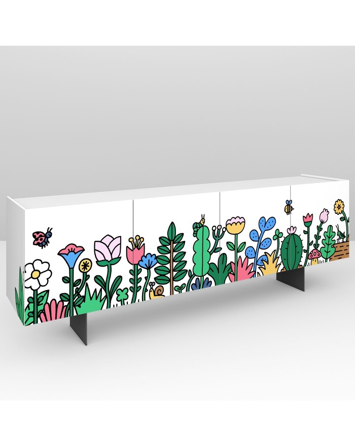 Pictoom 4 Door Sideboard With Flowers Digital Print